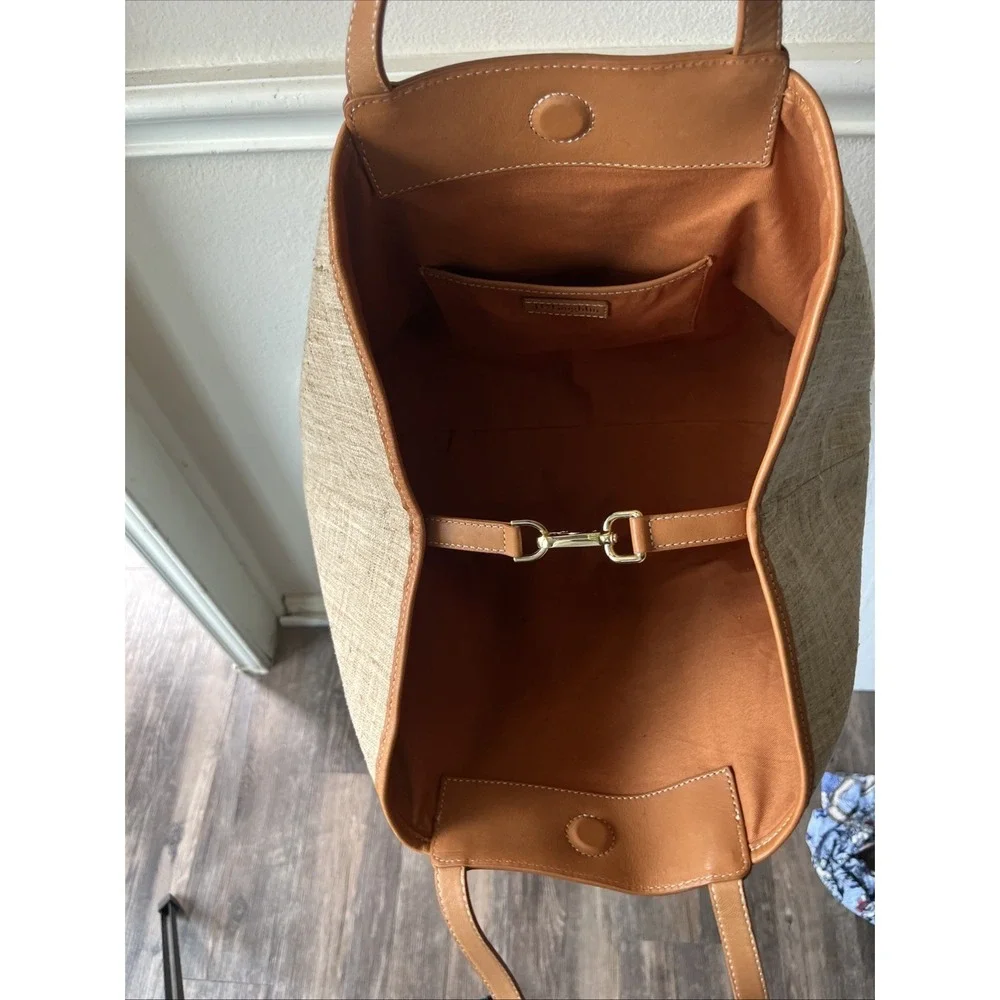 J. McLaughlin Tan Leather and Beige Canvas Hobo Bag